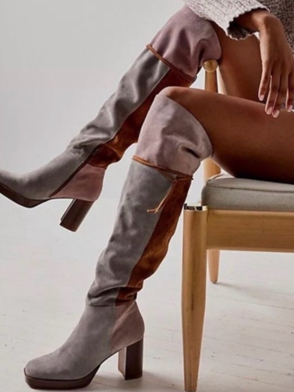 Free People Echo Platform Over-The- Knee Boots Gray, Pink, & Brown Suede sz, 38